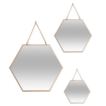 Set 3 espelhos ouro hexagonales 19,8x17,5cm/25x22,5cm/29,5x26cm
