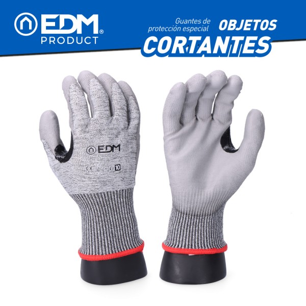 Luvas anti-cortes fibra k-rock revestido poliuretano tamanho 7 edm