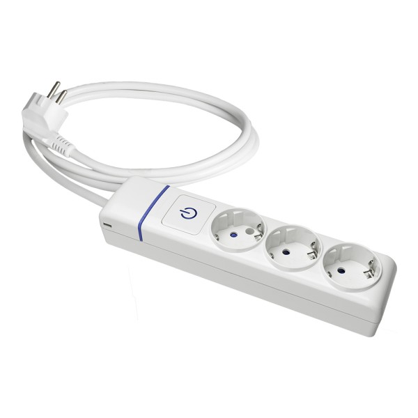 Bloco 3 tomadas t/tl + interruptor luminoso. cabo de 1,5m 8013pil solera