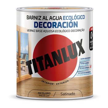 Verniz base aquosa ecológico decoração acetinado incolor 0,250l titanlux m21100014