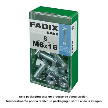 Caixa s 8 unid. parafuso metrico cab hex+porca zinco m 6x16mm fadix