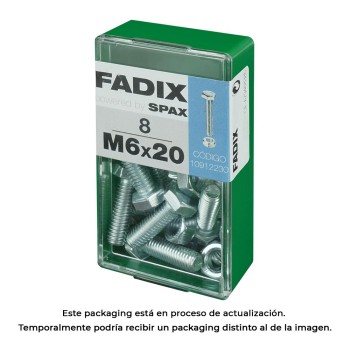 Caixa s 8 unid. parafuso metrico cab hex+porca zinco m 6x20mm fadix