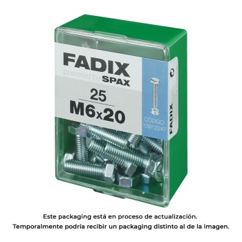 Caixa m 25 unid. parafuso metrico cab hex+porca zinco m 6x20mm fadix