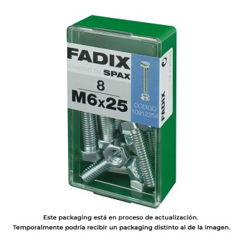 Caixa s 8 unid. parafuso metrico cab hex+porca zinco m 6x25mm fadix