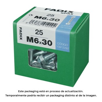 Caixa l 25 unid. parafuso metrico cab hex+porca zinco m 6x30mm fadix