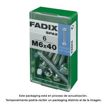 Caixa s 6 unid. parafuso metrico cab hex+porca zinco m 6x40mm fadix