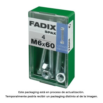 Caixa s 4 unid. parafuso metrico cab hex+porca zinco m 6x60mm fadix