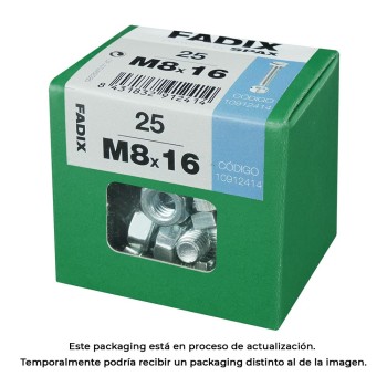 Caixa l 25 unid. parafuso metrico cab hex+porca zinco 2m 8x16mm fadix