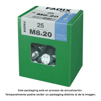 Caixa l 25 unid. parafuso metrico cab hex+porca zinco 2m 8x20mm fadix