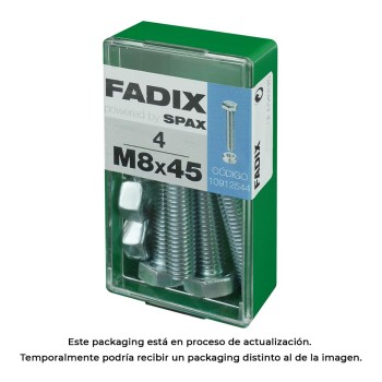 Caixa s 4 unid. parafuso metrico cab hex+porca zinco m 8x45mm fadix