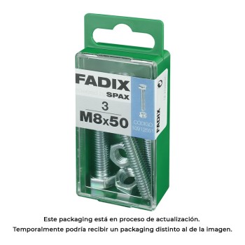 Caixa s 3 unid. parafuso metrico cab hex+porca zinco m 8x50mm fadix
