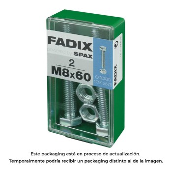 Caixa s 2 unid. parafuso metrico cab hex+porca zinco m 8x60mm fadix