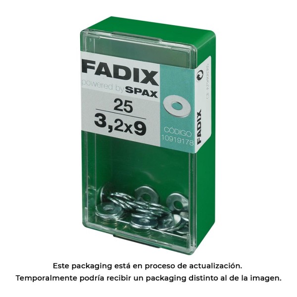 Caixa s 25 unid. anilha plana larga zinco 3,2x9mm fadix