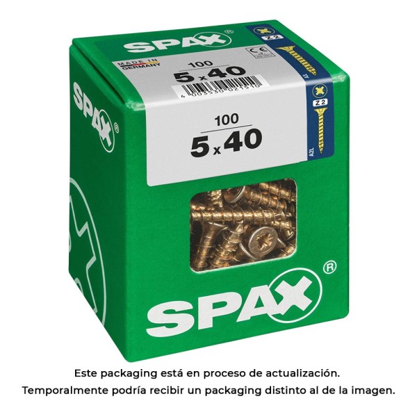 Caixa 100un parafuso madeira spax cab. plana yellox 5,0x40mm spax