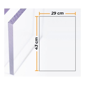 Placa de policarbonato transparente 4mm - 29x43cm.