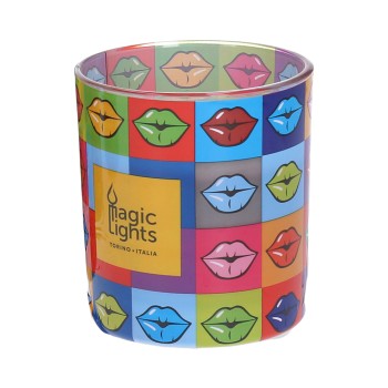 Vela em vidro pop art ø7,5x8,4cm lábios magic lights