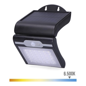 Candeeiro de parede solar 2w 220lm 6.500k com sensor cor preto edm