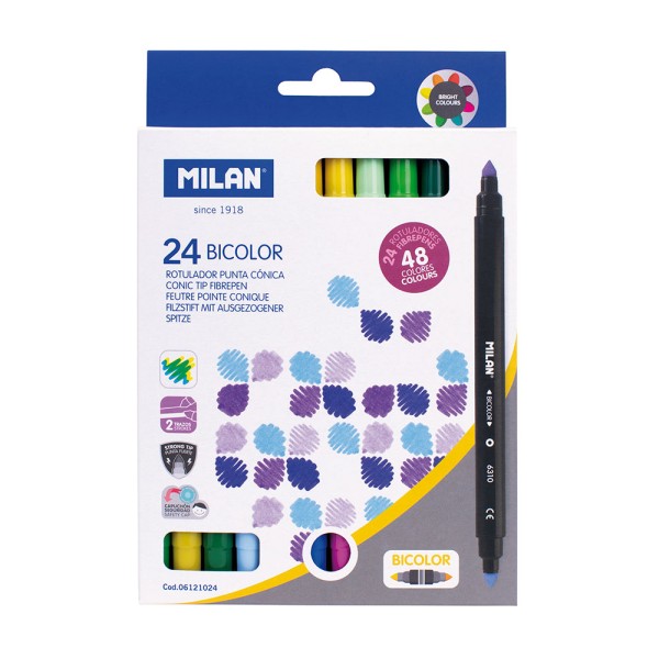 Caixa com 24 canetas de feltro bicolor milan