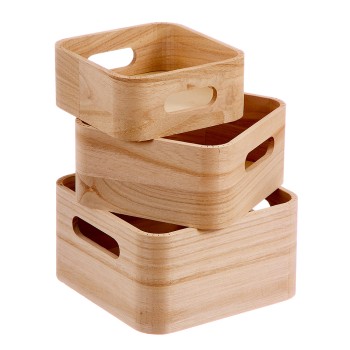 Kit de 3 caixas de madeira natural caison