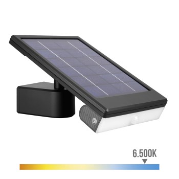 Candeeiro de parede solar led 6w 720lm 6.500k com sensor de crepúsculo e de movimento. ponto de luz removível. cor preta. edm