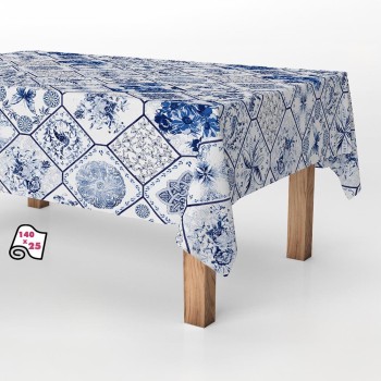 Rolo de toalha de mesa anti-nódoas cerâmica azul 140cm x 25m exma