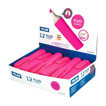 Caixa expositor com 12 marcadores fluorescentes cor de rosa milan