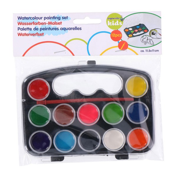 Kit aguarelas 12 cores com pincel topwrite kids