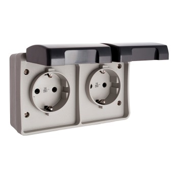 Tomada dupla fixa e estanque t/tl 16a 250v ip44 (retractilada) solera