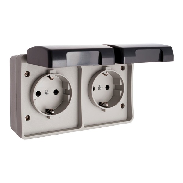 Tomada dupla fixa e estanque t/tl 16a 250v ip44 (retractilada) solera