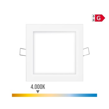 Mini downlight led quadrado de encastrar 6w 4000k luz dia cor branco 11,7x11,7cm edm