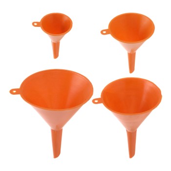 Conjunto 4 funis cor laranja medidas: 5x8,5cm/7,2x11cm/10x14,5cm/12x16cm