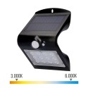 Candeeiro de parede solar 1.5w 220lm recarregável. tempo de carga 5-6h. sensor de presença (2-6m) cor preto 9,5x7,3x13cm edm