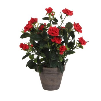 Vaso cinzento com rosas cor vermelho pvc
