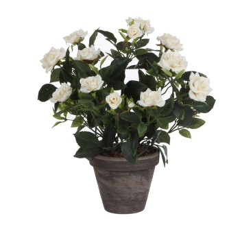 Vaso cinzento com rosas cor branco pvc