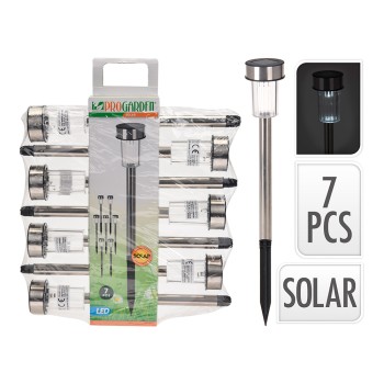 Pack 7 estacas solares de jardim em inox 1 led ip44 ø5x36cm edm