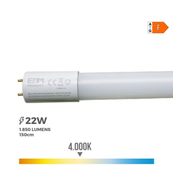 Tubo led t8 22w 2400lm 4000k luz do dia (eq.58w) ø2,6x150cm edm