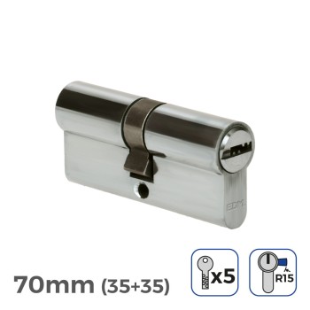 Cilindro niquel 70mm (35+35mm) largadura da cama r15com 5 chaves de segurança incluídas edm