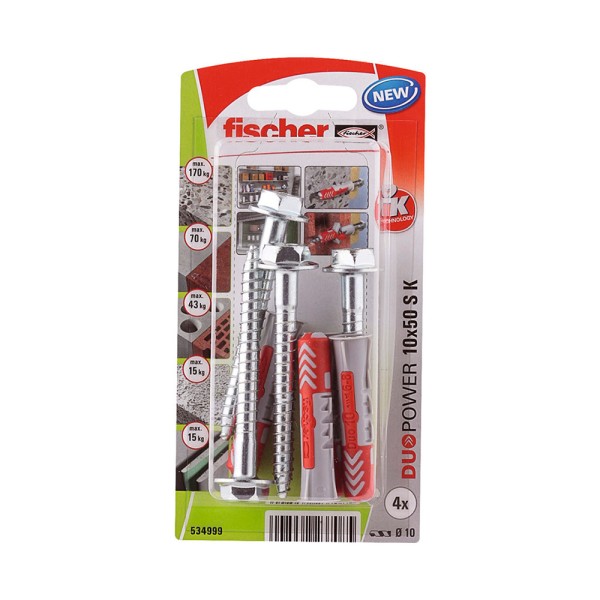 Blister 4 buchas+parafusos duopower ø10x50mm 534999 fischer