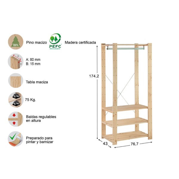 Kit estante evolution 175x76,7x43cm astigarraga