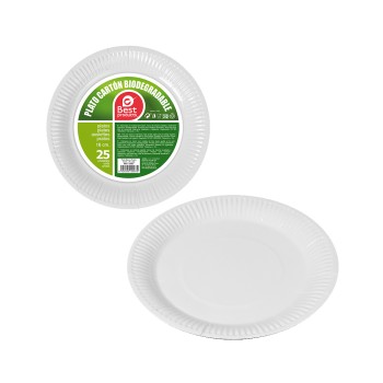 Pack con 25 unid. prato sobremesa branco papelão ø18cm best products green