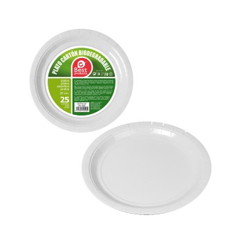 Pack con 25 unid. prato branco papelão ø20cm best products green