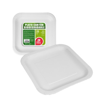 Pack 25 unid. prato quadrado branco papelão 20x20cm best products green