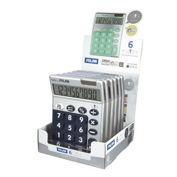 Caixa expositora 6 calculadoras silver 10 dígitos milan cores/modelos sortidos