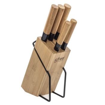 Bloco de bambu com 5 facas 32.5x22.5x7.5cm