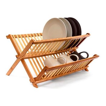 Escorredor de prato dobrável de bambu 42x33.5x25.5cm